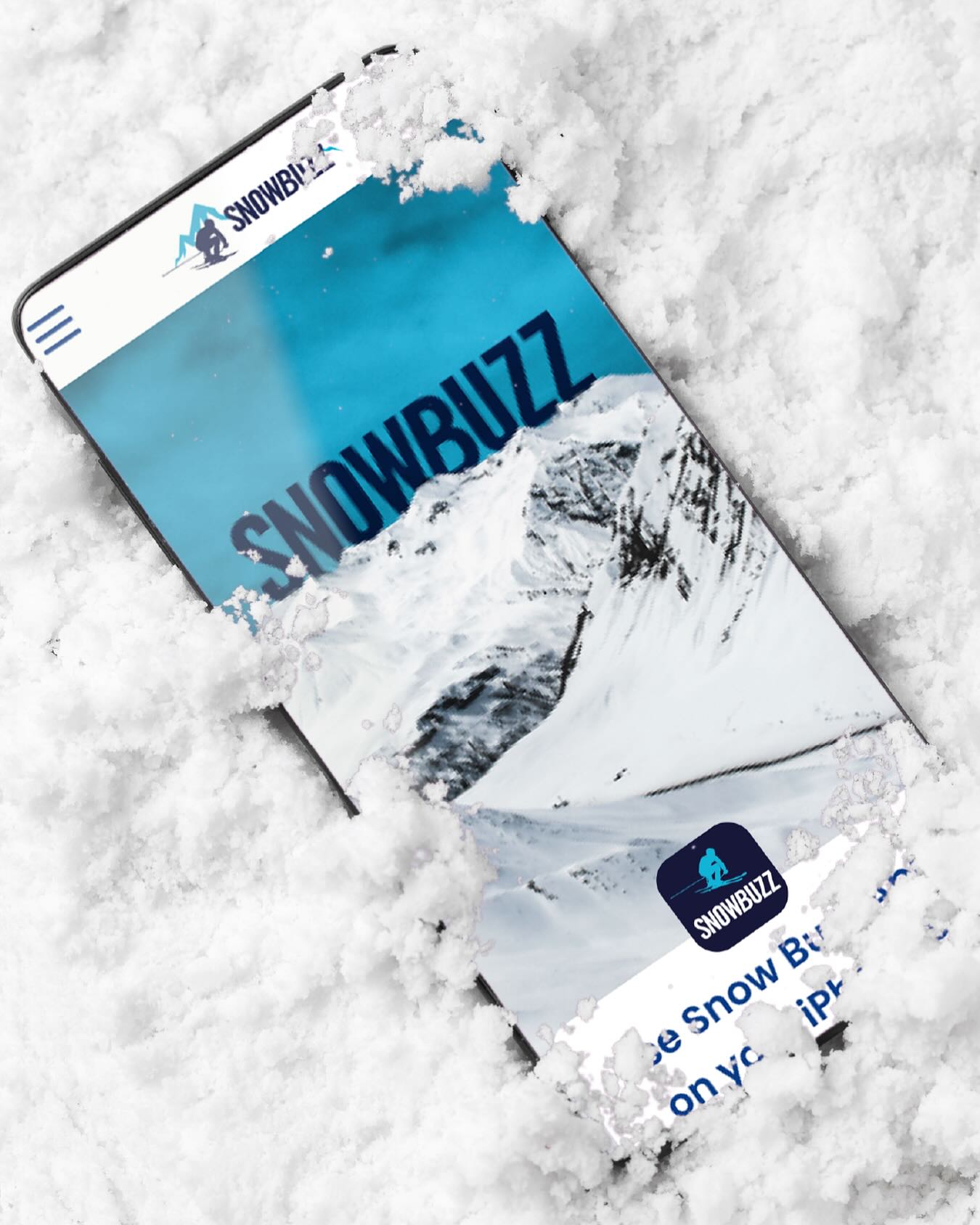 אפליקציית SnowBuzz על מסך טלפון בתוך שלג