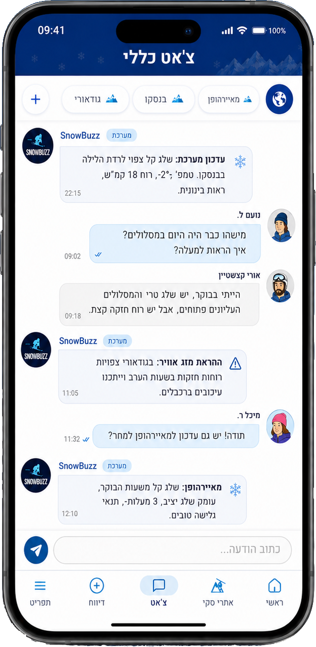 SnowBuzz general chat screen